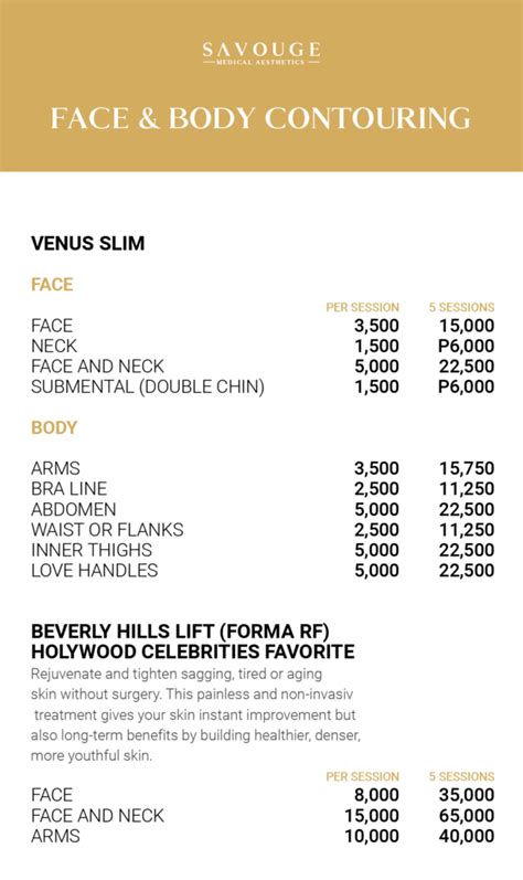 savouge aesthetics price list